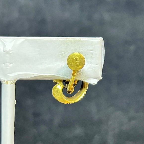 VTG Coro Gold Tone & Green Rhinestone Screw Back Earrings Missing Stone (3520) - Picture 7 of 7